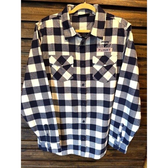 Yuengling Flight Men XL Button Up Long Sleeve Flannel Shirt Blue White Plaid EUC - Picture 1 of 11